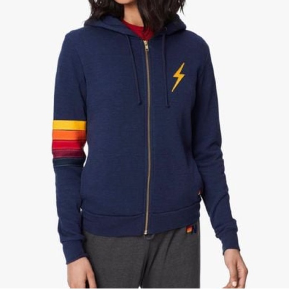 AVIATOR NATION Navy Rainbow Bolt Zip Up Hoodie
